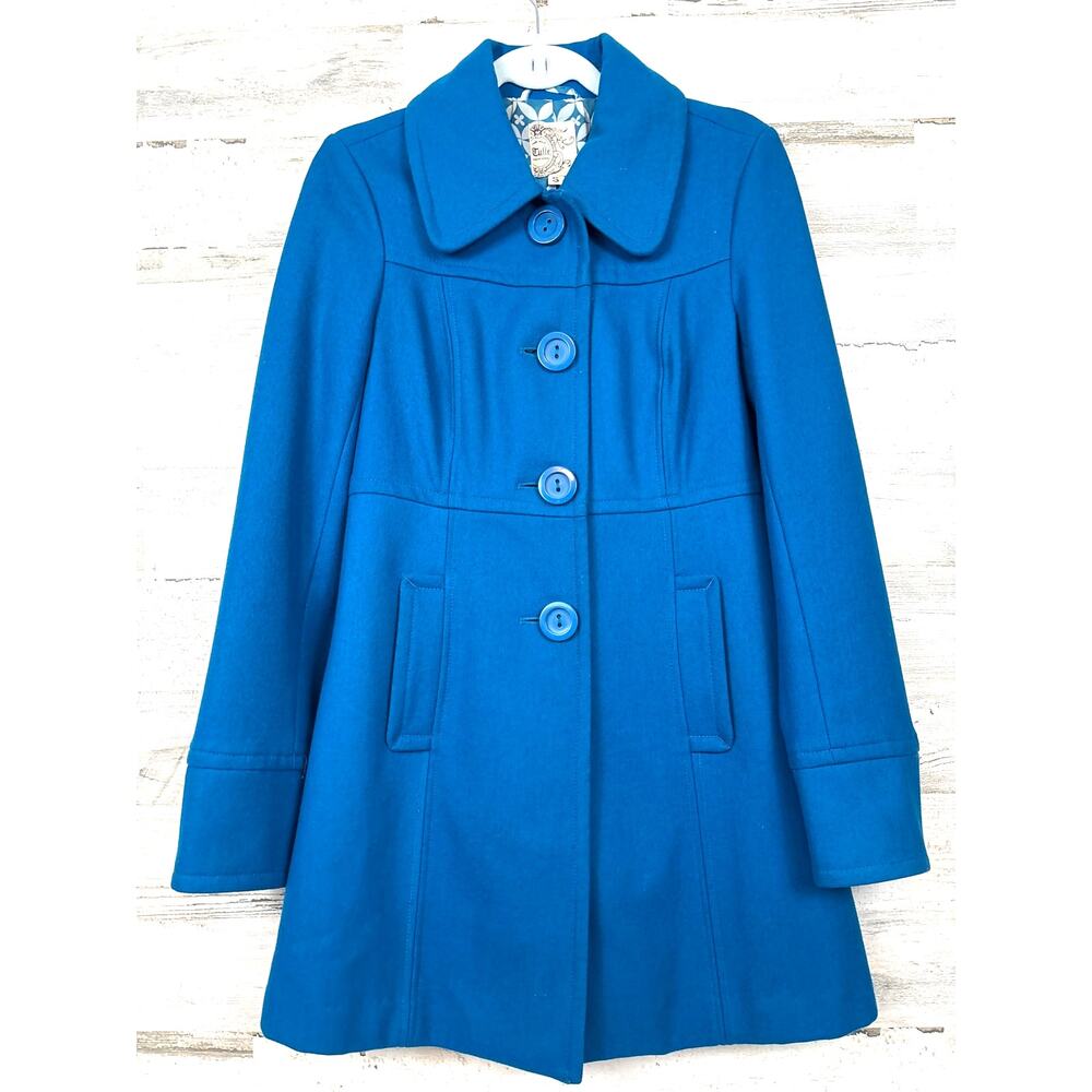 Tulle Womens S Vibrant Blue Wool Viscose Peacoat Lined Luxury Winter Jacket